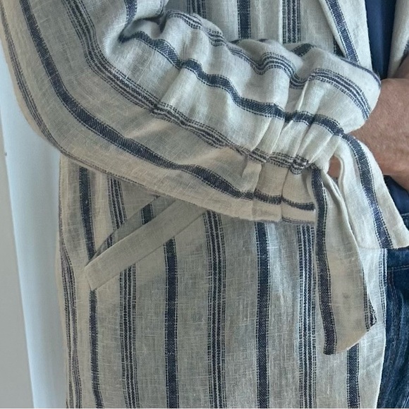 DREW Anthropologie Rikki Striped White & Blue Linen Blazer Women’s Size XS - Picture 5 of 12